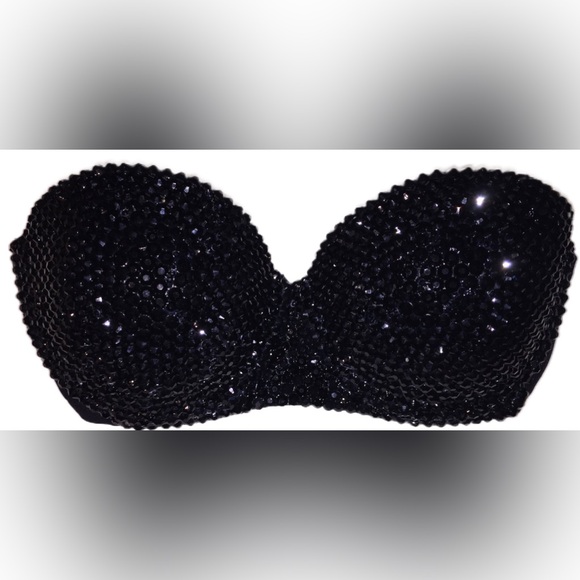 Jet Black Crystal Rhinestone Glam Bling Strapless Bralet All Sizes New - Picture 2 of 8